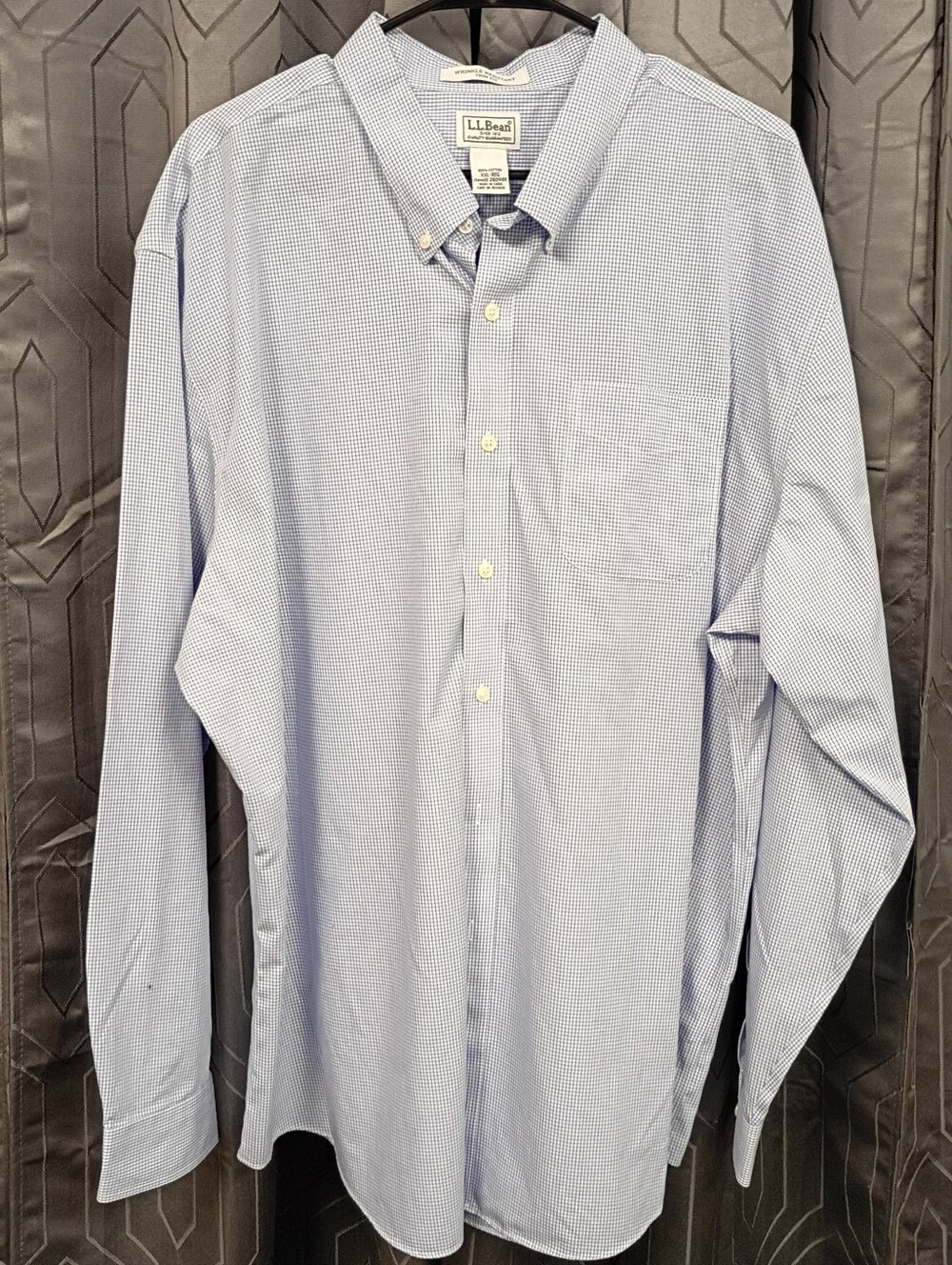 L L Bean Men's Light Blue Gingham Long Sleeve Button Down Dress Shirt Size XXL